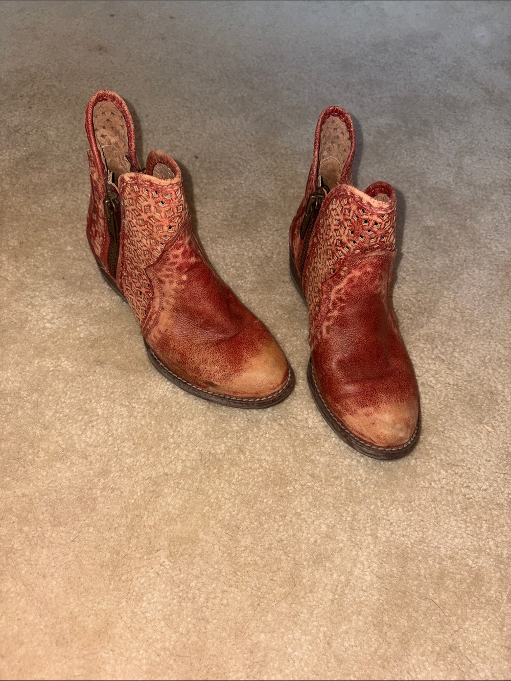 Women’s Red Leather Cutout Ankle Boots
